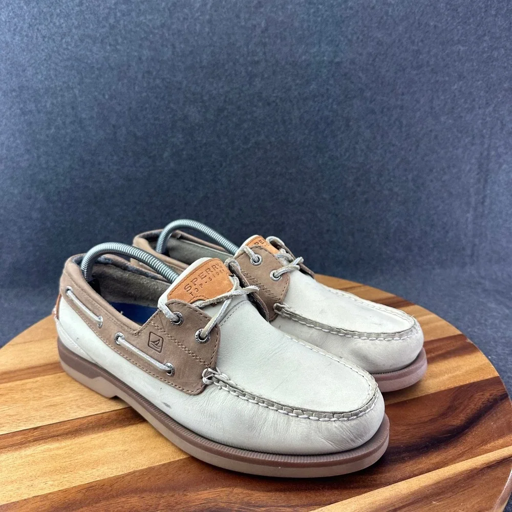 Sperry Top Sider Mako Collection Boat Shoes Mens Size 10 Oyster Taupe Leather